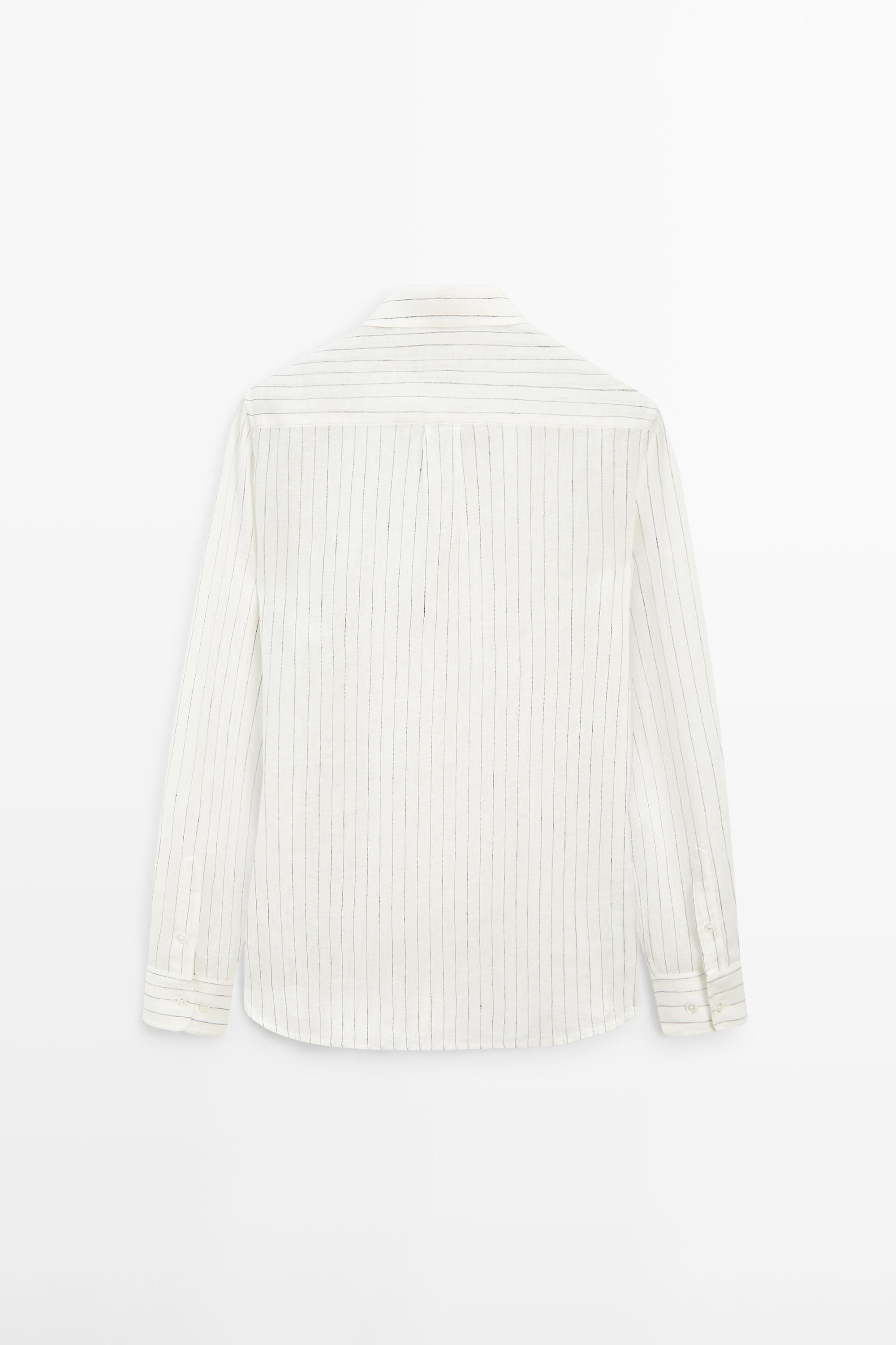 100% linen regular fit striped shirt
